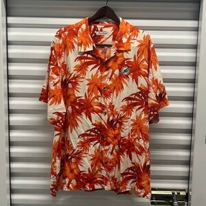 Tommy Bahama Miami Dolphins NFL Shirt Mens 2XL Camp Silk Hawaiian Floral Palm